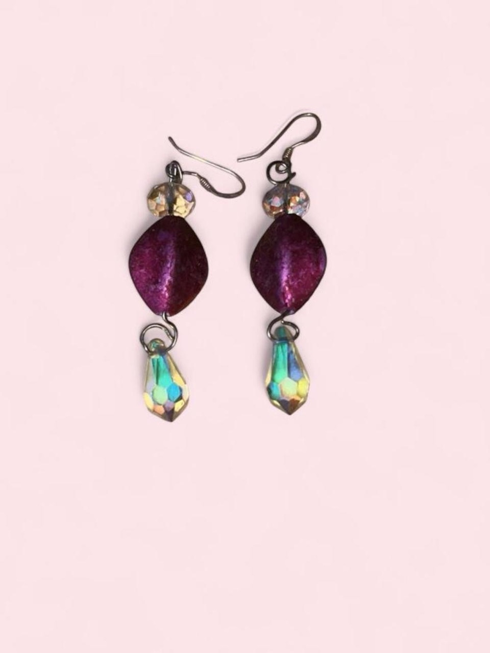 Handmade Purple Crystal Drop Earrings
